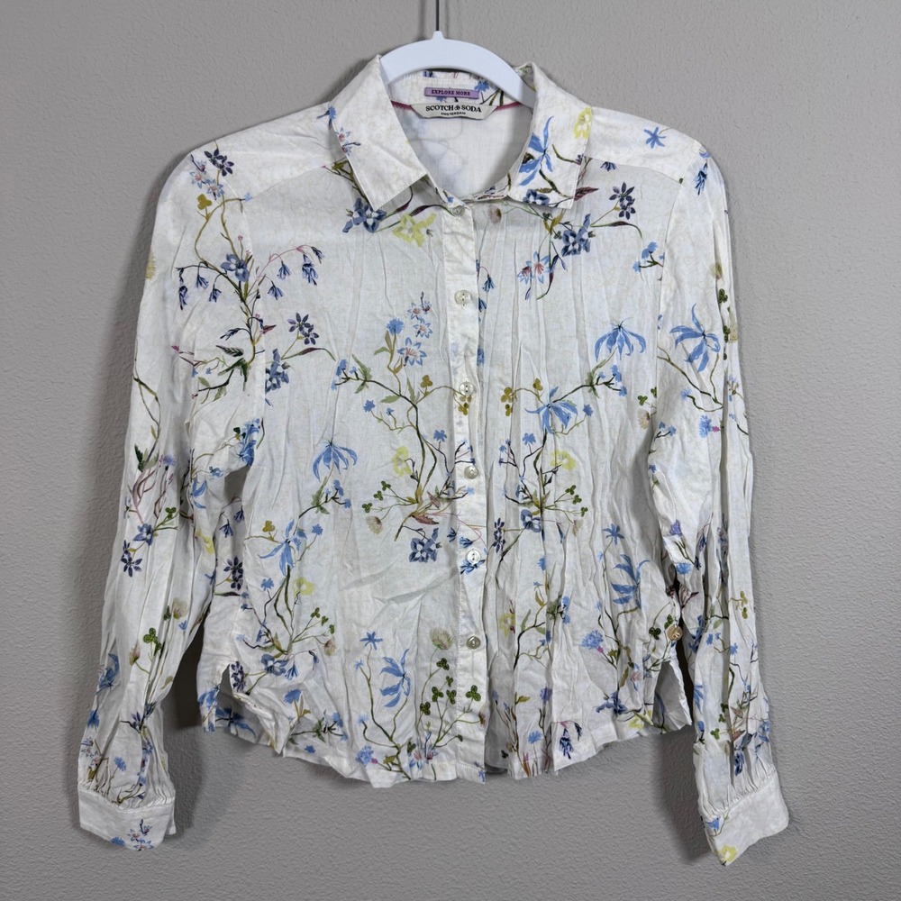 Scotch & Soda Women's Floral Organic Cotton Viscose Button Down Shirt White XS